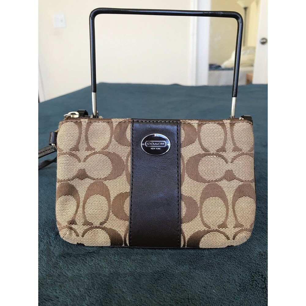 Coach jacquard signature C monogram striped wristlet